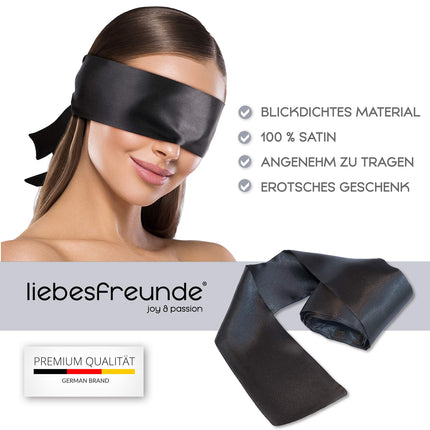 liebesfreunde® Aizsietne acīm pāriem - Skaista erotiska satīna acu maska ​​| Siešanas maska ​​sasiešanai, seksa rotaļlietas aksesuārs, melna