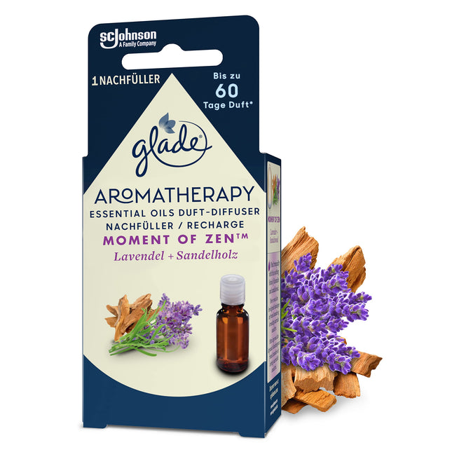 Glade aromterapijas ēterisko eļļu smaržu difuzora uzpilde, dzena mirklis, lavandas un sandalkoka aromātu difuzors, 17,4 ml