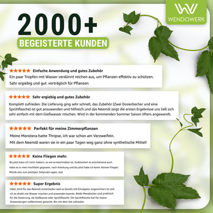 WENDOWERK® Nīma eļļa [1000 ml] - Komplektā ietilpst smidzināšanas pudele un mērtrauks - Nīma eļļa ar emulgatoru tiešai lietošanai - Nīma eļļa dabīgai augu kopšanai lietošanai iekštelpās un ārā