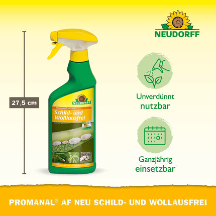 Neudorff Promanal AF New Scale and Mealybug Free – apkaro zvīņas un miltu blaktis, kā arī zirnekļu ērces uz cietlapu dekoratīvajiem augiem, piemēram, oleandriem un olīvām, 500 ml, krāsains