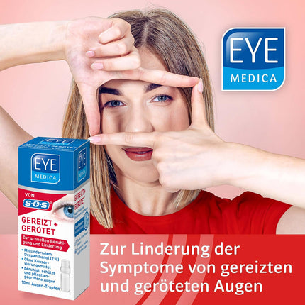EyeMedica Irritated + Reddened acu pilieni saspringtu acu simptomu mazināšanai, rūpējas par apsārtušām, iekaisušām un sausām acīm, piemēroti kontaktlēcu lietotājiem, 1 x 10 ml