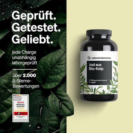 Jods no organiskām jūraszālēm – 365 kapsulas – 150 µg joda no brūnajām aļģēm – bioloģiska kvalitāte vairogdziedzerim – vegāns, augsta deva, bez nevajadzīgām piedevām – ražots Vācijā un laboratorijā pārbaudīts