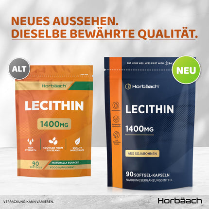 Lecitīna kapsulas 1400 mg | Augsta deva | 90 sojas lecitīna mīkstās kapsulas | Vitamīni zīdīšanas laikā ar E vitamīnu | Sojas lecitīns | Horbaach