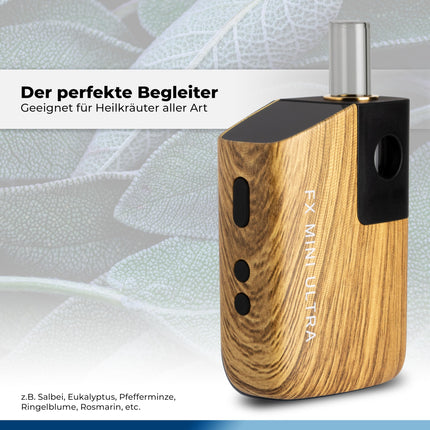 WOLKENKRAFT FX MINI ULTRA Premium Vaporizer - USB-C | Magnētiski ievietojams iemutiķis | Titāna kamera | Temperatūra 100–220 °C | Darbības taimeris 3–5 min. | 100% konvekcija *koka izskats*