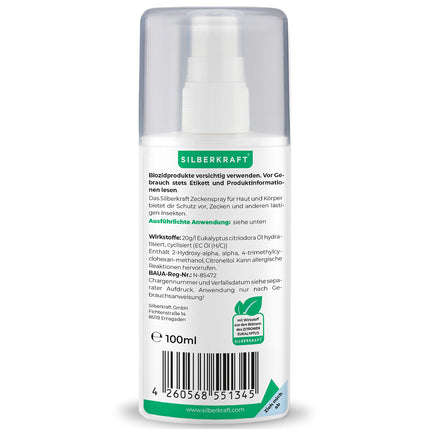 Silberkraft ērču aerosols 100 ml, pretērču līdzeklis, aizsardzība pret ērcēm un odiem, ķermenim un apģērbam, atbaida un atbaida, ar citrona aromātu