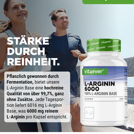 L-arginīns - 365 kapsulas - 6000 mg tīra L-arginīna vienā dienas devā - Ražots augu fermentācijas ceļā - Augsta deva - Bez piedevām - Vegāns