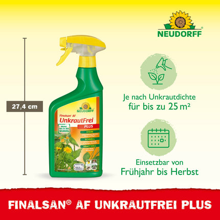 Neudorff Finalsan AF UnkrautFrei Plus – spēcīgs, ātras iedarbības nezāļu iznīcinātājs, kas iedarbojas tieši līdz saknēm. Gatavs lietošanai 25 m², 750 ml