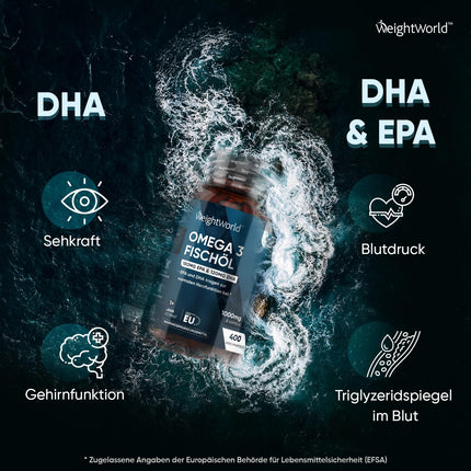 Omega 3 - 400 kapsulas 1+ gada lietošanai - 1000 mg zivju eļļas dienā - neaizvietojamās Omega 3 taukskābes ar EPA un DHA - sirdij, smadzenēm un asinsspiedienam (EFSA) - dabīga zivju eļļa no anšoviem - WeightWorld