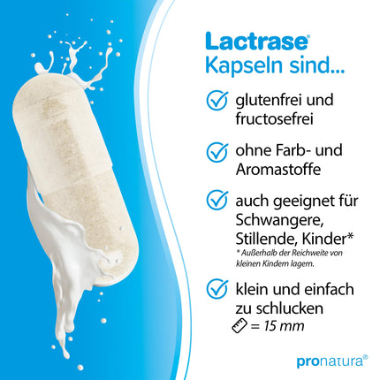 pro natura Lactrase 12000 – 150 laktāzes kapsulas laktozes nepanesības gadījumā, lai bezrūpīgi baudītu pienu un piena produktus