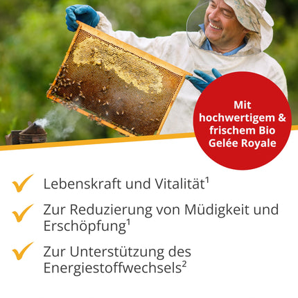 Dr. Wolz Zell Oxygen + Bišu peru pieniņa 600 mg, dabīgs rauga enzīmu šūnu līdzeklis veiktspējai un enerģijai, ar svaigu bioloģisku bišu peru pieniņu un vitamīniem, 14 ampulas pa 20 ml katrā