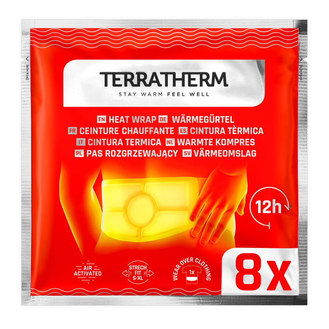 Terratherm siltuma josta - 12 stundas nomierinoša dziļa siltuma, siltuma plāksteri, siltuma spilventiņi mugurai, muguras sildītājs - nieru sildītājs, aktivizējams ar gaisu - izmēri S-XL, 8 gabali