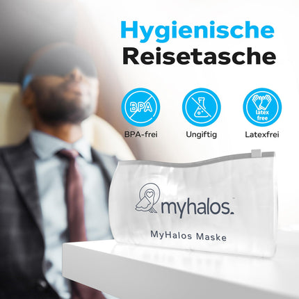 MyHalos® miega maska ​​– aptumšojoša miega maska ​​sievietēm – 3D miega maska ​​vīriešiem komfortam bez spiediena – iepriekš veidota miega maska ​​pilnīgai aptumšošanai – melna acu aizsēja ar maciņu