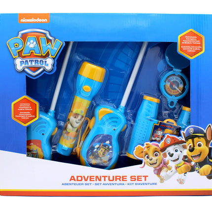 PAW Patrol piedzīvojumu komplekts ar 5 rācijām (6x AA baterijas nav iekļautas), binokli, kompasu un lukturīti (2x AAA baterijas nav iekļautas) dāvanu kastītē, 38,6x5,5x28,7 cm, krāsains