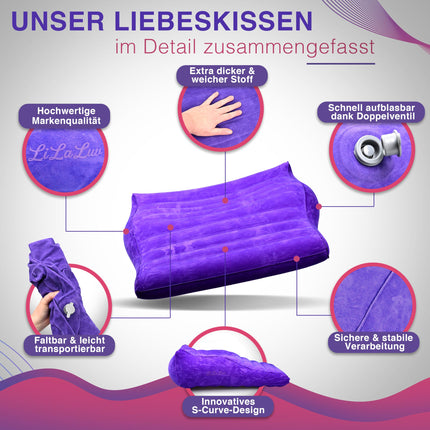 LiLaLuv® Erotiskais spilvens – Erotisks muguras atbalsta spilvens pāriem, mīlas spilvens seksa pozām un komfortam guļamistabā – piepūšams, mugurai draudzīgs ķīļveida spilvens MĪLĒJIES AR LiLaLuv®