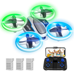 Mini drons ar HD 720P kameru bērniem, tālvadības drons ar LED gaismām, kvadrokopters ar 3D pagriezieniem, bezgalvas režīmu un 3 baterijām, 21 minūtes ilgs lidojuma laiks, rotaļu drons-helikopters bērniem un iesācējiem