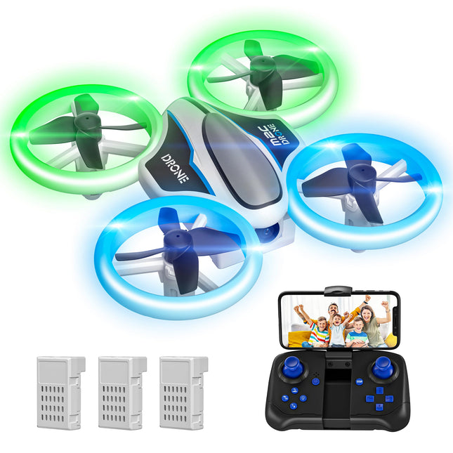 Mini drons ar HD 720P kameru bērniem, tālvadības drons ar LED gaismām, kvadrokopters ar 3D pagriezieniem, bezgalvas režīmu un 3 baterijām, 21 minūtes ilgs lidojuma laiks, rotaļu drons-helikopters bērniem un iesācējiem
