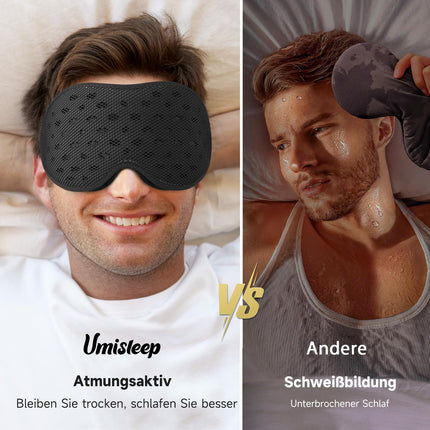 Umisleep elpojoša 3D miega maska ​​sānu gulētājiem, ērta, viegla miega acu maska ​​vīriešiem un sievietēm, ar uzglabāšanas somu un ausu aizbāžņiem lidmašīnai, ceļojumiem, birojam, melna
