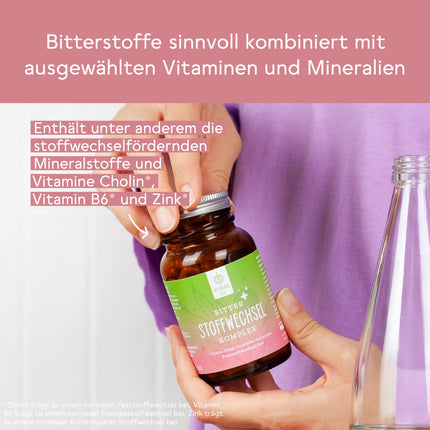 BitterLiebe® rūgto vielmaiņas komplekss - 90 augstas devas kapsulas ar holīnu, cinku, vitamīniem un rūgtajām vielām - normālai tauku un enerģijas vielmaiņai - vegāns un ražots Vācijā