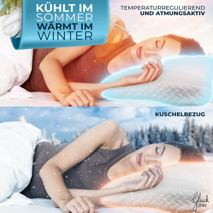 Glückstoff® ortopēdiskais spilvens (sertificēts visiem miega veidiem) Memory Foam spilvens kakla sāpēm | Kakla atbalsta spilvens Ergonomisks galvas spilvens Sānu guļamvietas spilvens Balts