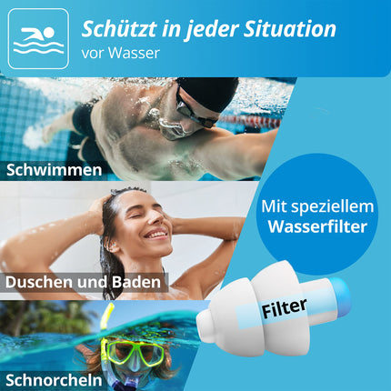 Alpine SwimSafe ausu aizbāžņi - ūdensnecaurlaidīgi ausu aizbāžņi peldēšanai, pasargā no ūdens iekļūšanas - ērts hipoalerģisks materiāls - atkārtoti lietojami