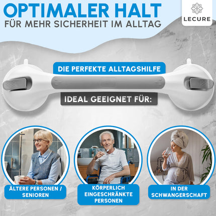 LECURE® dušas rokturis [2 daļas] Urbšana nav nepieciešama - īpaši izturīgs dušas un vannas rokturis ar piesūcekni - ideāli piemērots senioriem un cilvēkiem ar fiziskām invaliditāti [110 kg celtspēja]