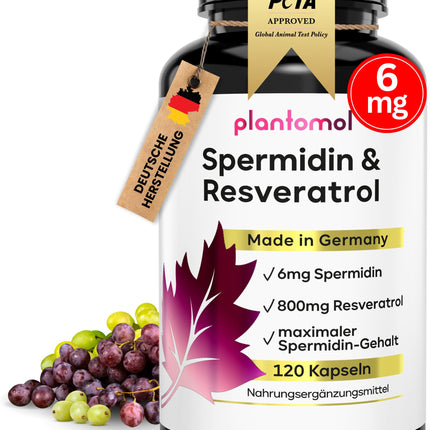 120 spermidīna kapsulas augstā devā - spermidīns 6 mg un 800 mg transresveratrola augstā devā - unikāla kombinācija - 2 mēnešu krājums