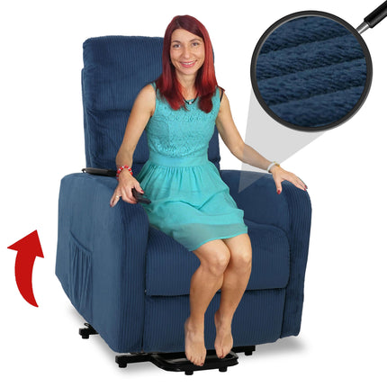 Mendler TV krēsls HWC-K62, atgāžams krēsls, TV krēsls, atgāšanas funkcija, piecelšanās palīgs, metāla audums/tekstila aukla - zila
