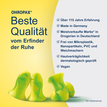 OHROPAX Young ausu aizbāžņi – ausīm ar šaurākiem auss kanāliem – mīksti putuplasta ausu aizbāžņi – skaņas izolācijas vērtība SNR 35 dB – ideāli piemēroti atpūtai, koncentrēšanās spējām un brīvā laika pavadīšanai – 10 gabali