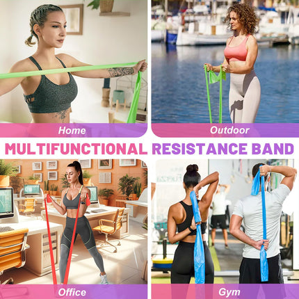 5 daļu fitnesa joslu komplekts, 1,5 m vingrošanas lentes pretestības lentes 5 stipruma pakāpēs, fitnesa lentes pretestības lentes Pilates jogas spēka treniņiem vīriešiem un sievietēm