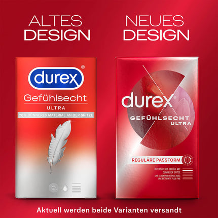 Durex Real Feel Ultra prezervatīvi – īpaši plāni galiņi un lubrikēti ar silikona gēlu – 8 gab. iepakojumā (1 x 8 gab.)
