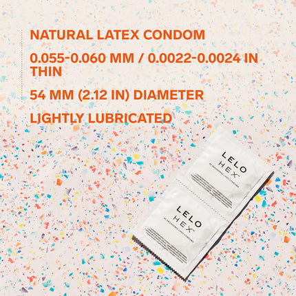 LELO HEX oriģinālie īpaši plānie prezervatīvi ar papildu biezumu, vīriešu prezervatīvi, 54 mm diametrā (36 gab. iepakojumā)