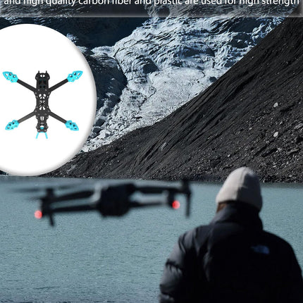 ZLXHDL FPV drona rāmis, 225 mm oglekļa šķiedras sacīkšu kvadrokoptera rāmis, profesionāla riteņu bāze RC dronu aksesuāriem, H formas dizains (zils)
