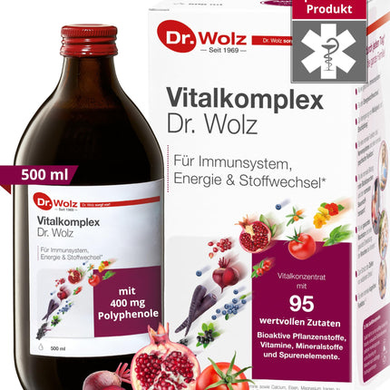 Dr. Wolz Vital Complex 500ml - Mikroelementu komplekss ar 95 sastāvdaļām - Vitamīni, minerālvielas, mikroelementi un sekundārās augu vielas - Vita sulu koncentrāts imūnsistēmai - vegāns