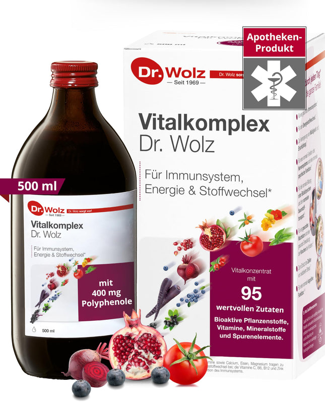Dr. Wolz Vital Complex 500ml - Mikroelementu komplekss ar 95 sastāvdaļām - Vitamīni, minerālvielas, mikroelementi un sekundārās augu vielas - Vita sulu koncentrāts imūnsistēmai - vegāns