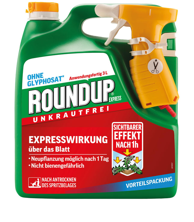 Roundup Weed Free Express, 3 litru smidzināšanas sistēma, gatavs lietošanai aerosols nezāļu, zāles un sūnu apkarošanai