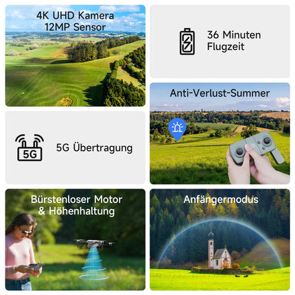 Ameta drons ar 4K kameru pieaugušajiem, S20 Lite FPV drons iesācējiem, RC kvadrokopters ar bezkontaktu motoru, 36 minūšu lidojuma laiks, augstuma noturēšana, apļveida lidojums, dāvanu rotaļlieta bērniem (165 g)