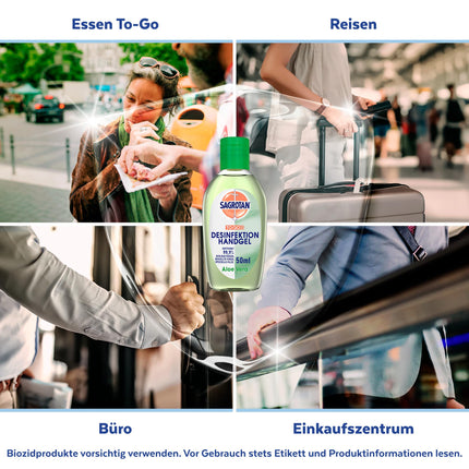 Sagrotan roku dezinfekcijas gels ar alveju – roku dezinfekcijas līdzeklis praktiskā ceļojumu izmērā – 1 x 50 ml