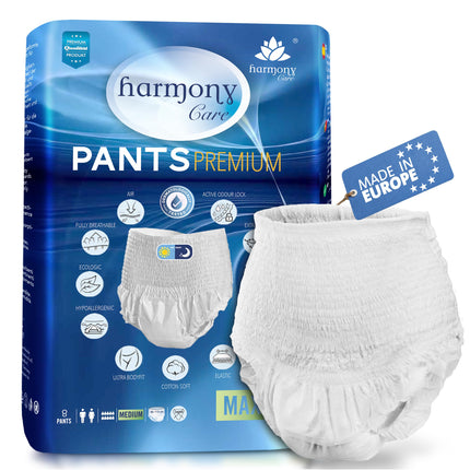 Harmony Care ® MAXI ļoti absorbējošas pieaugušo autiņbiksītes – diskrētas urīna nesaturēšanas biksītes sievietēm un vīriešiem – pieaugušo autiņbiksītes, L izmērs – 8 gabalu testa iepakojums