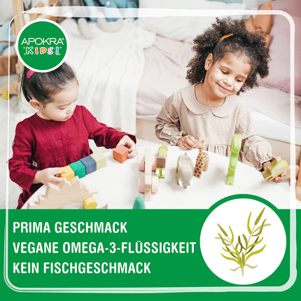 Omega 3 vegāns – bez zivju garšas – vegāna Omega 3 eļļa zīdaiņiem, maziem bērniem un bērniem – ilgtspējīga aļģu eļļa, alternatīva zivju eļļai – 50 ml | APOKRA Kids Vegan Omega 3 aļģu eļļa