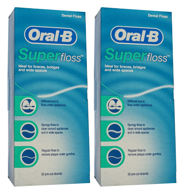 Oral-B Superfloss zobu diegs, 50 diegi, 2 iepakojumā (2 x 50 diegi)