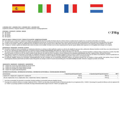 L-arginīna kapsulas ar augstu devu, 4500 mg dienā, 360 kapsulas tīra L-arginīna hidrohlorīda, kas iegūts augu fermentācijas ceļā, uztura bagātinātājs bez nevajadzīgām piedevām, ražots Vācijā