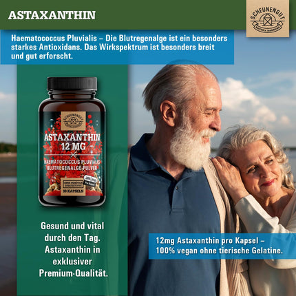 Astaksantīns 12 mg - SVARĪGI: Neoksidējas, pateicoties esterificētai struktūrai - Tiešs avots no Francijas (nevis Ķīnas preces) - Sertificēts astaksantīns augstā devā - DE- SCHEUNENGUT®