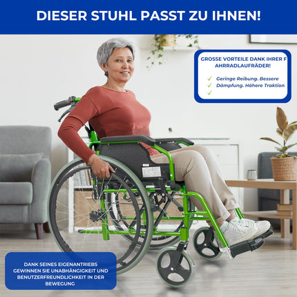 Mobiclinic®, Ratiņkrēsls, Bolonia, Alumīnijs, Salokāms un viegls, Salokāma dalīta atzveltne, Noņemams kāju balsts, Roku balsti, Pieaugušajiem, Zaļš