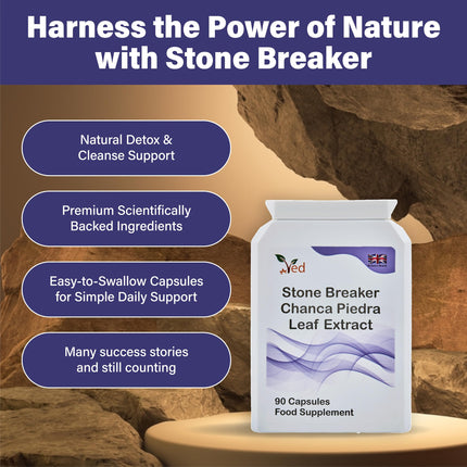 Ved Stone Breaker, Chanca Piedra lapu ekstrakts 1500 mg, nieru un aknu atbalstam, šķīdināšanai, skalošanai un attīrīšanai, 90 kapsulas (30 dienu piegāde)