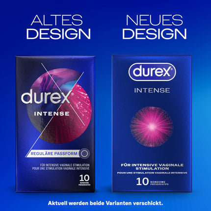 [JAUNS] Durex Intense prezervatīvi – ērtai piegulšanai, drošam seksam un lieliskai lubrikācijai ar izciļņiem, ribām un lielu daudzumu Desirex gēla, anatomiska Easy-On forma – 10 gab. iepakojumā (1 x 10 gab.)