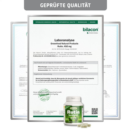 Rutīna kapsulas, augsta deva, 450 mg - 120 kapsulas, vegānas. Tīrs, dabīgs augu izcelsmes produkts. BEZ mākslīgām piedevām - laboratoriski pārbaudīts. No Greenfood.