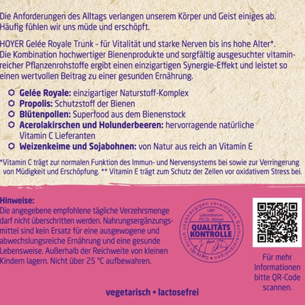 Hoyer Royal Jelly + Pollen dzeramās ampulas 10 dzeramās ampulas