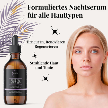 •100 ml • Retinola serums ar niacinamīdu, hialuronskābi un C vitamīnu, sejas serums, pretgrumbu līdzeklis ādas kopšanai sievietēm un vīriešiem