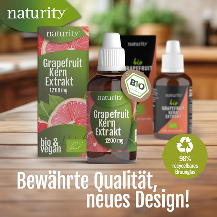 Bioloģisks greipfrūtu sēklu ekstrakts, 1200 mg bioflavonoīdu/100 ml, sertificēta bioloģiska kvalitāte, vegāns un ražots Vācijā, viegli un tīri lietojams