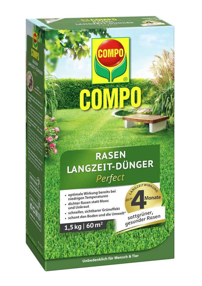 COMPO zāliena mēslojums ar ilgstošu iedarbību - Nav iespējas sūnām un nezālēm - 1,5 kg uz 60 m² - COMPO zāliena ilgstošais mēslojums Perfect